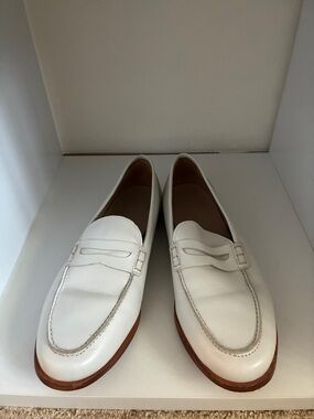 J. Crew White Leather Penny Loafers with Brown Sole